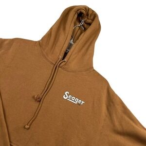Seager Co. Hoodie Mens Large Brown Drifting West Trout Graphic Fleece Pullover
